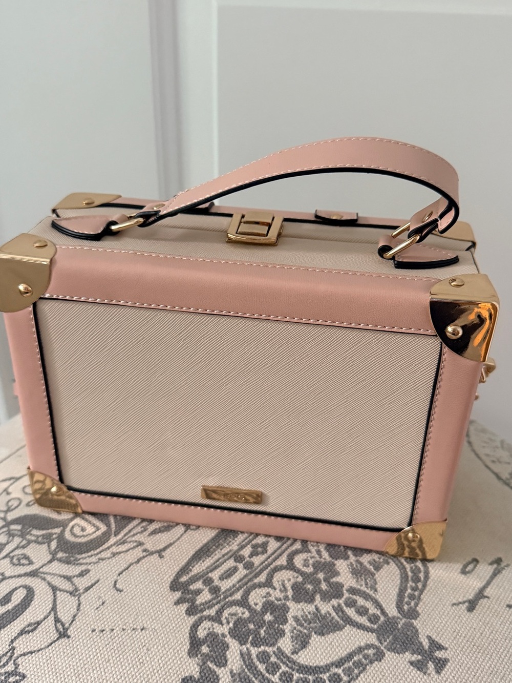 ALDO Structured Pink Mini Trunk Bag with Decorative Travel Panels - Picture 4 of 8